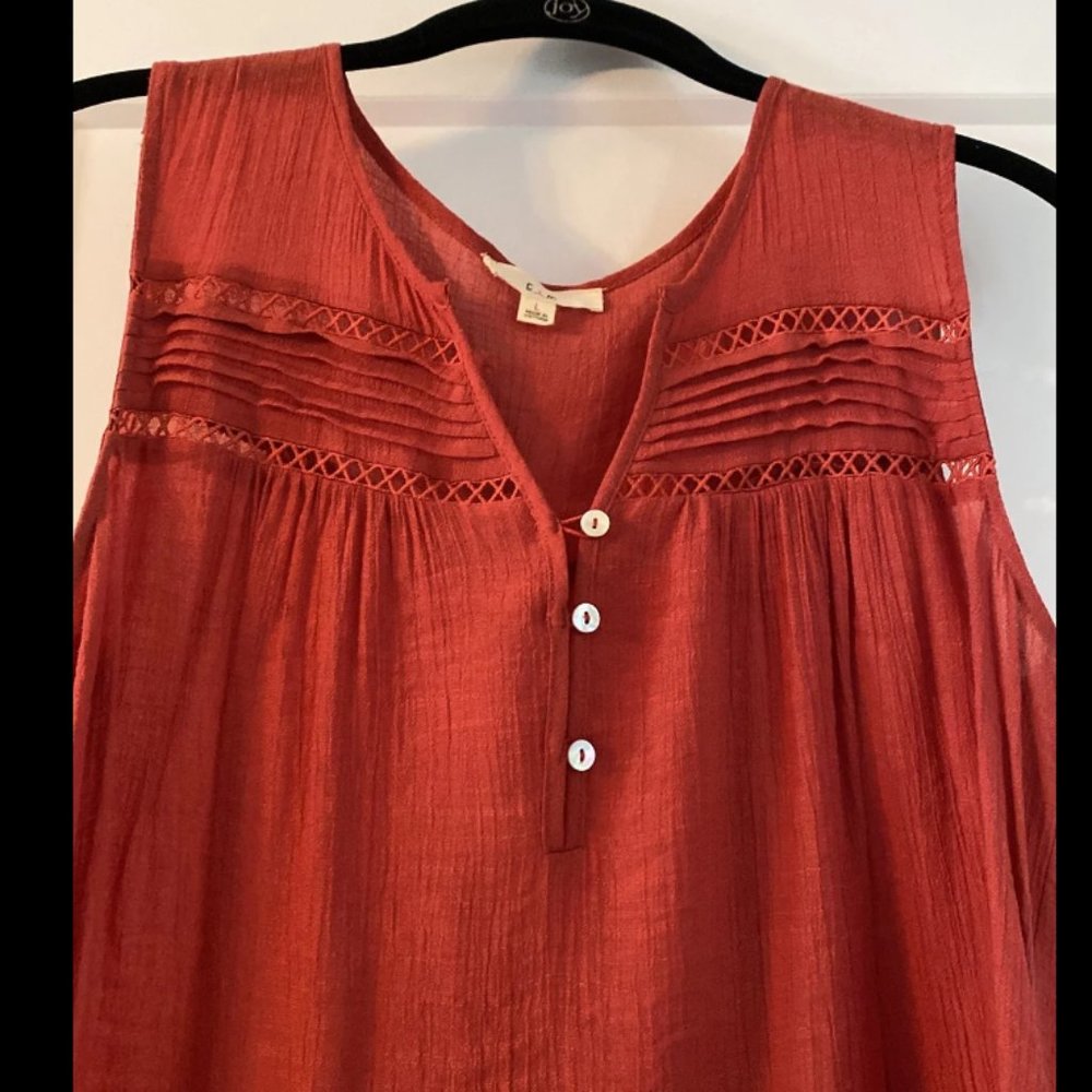 Rust Colored Top With Ruffle Hem / Size L - image 1